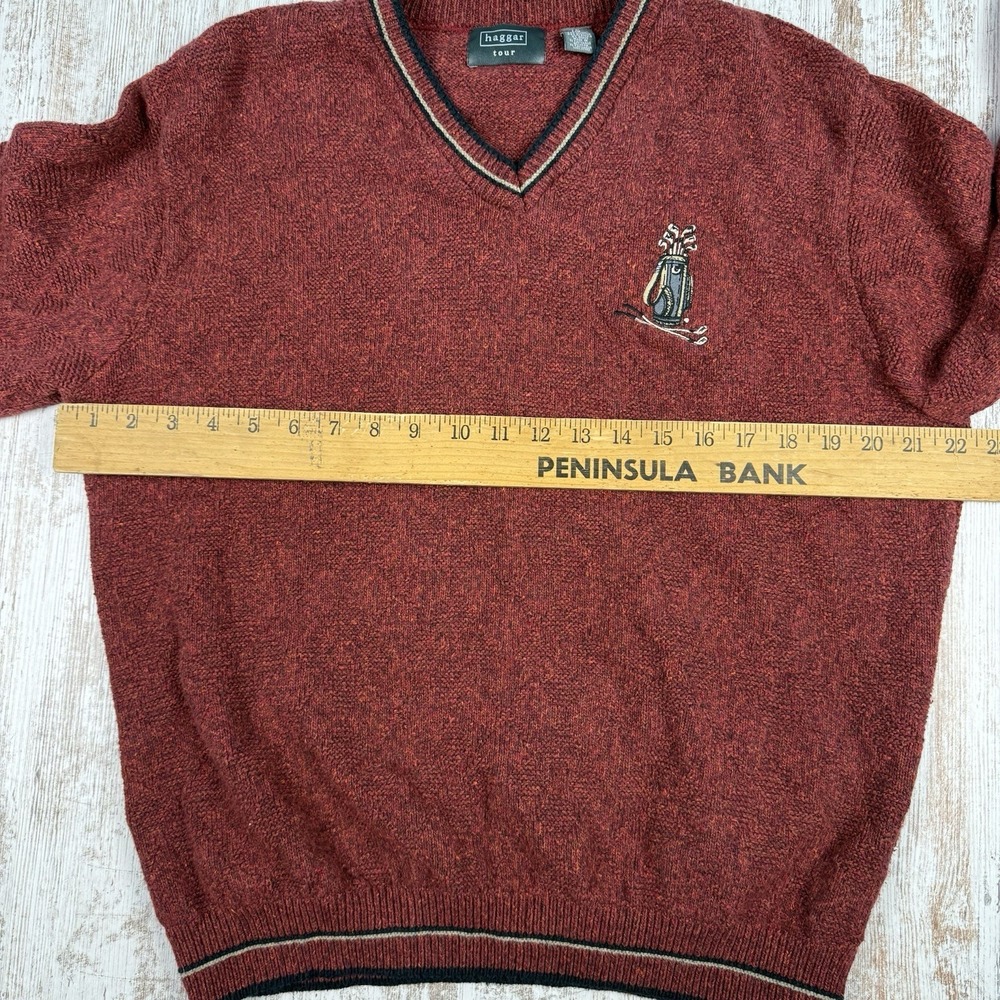 HAGGAR TOUR Large L Burgundy Grandpa Sweater Embroidered V-Neck Pullover Golf - Picture 7 of 7